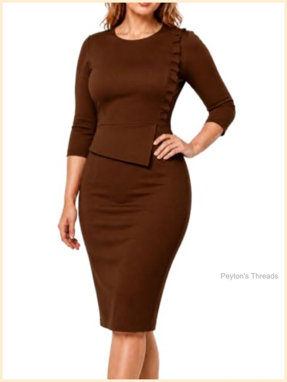 ZVO Women's Midi Peplum Dress 3/4 Sleeve Business Casual Work Office